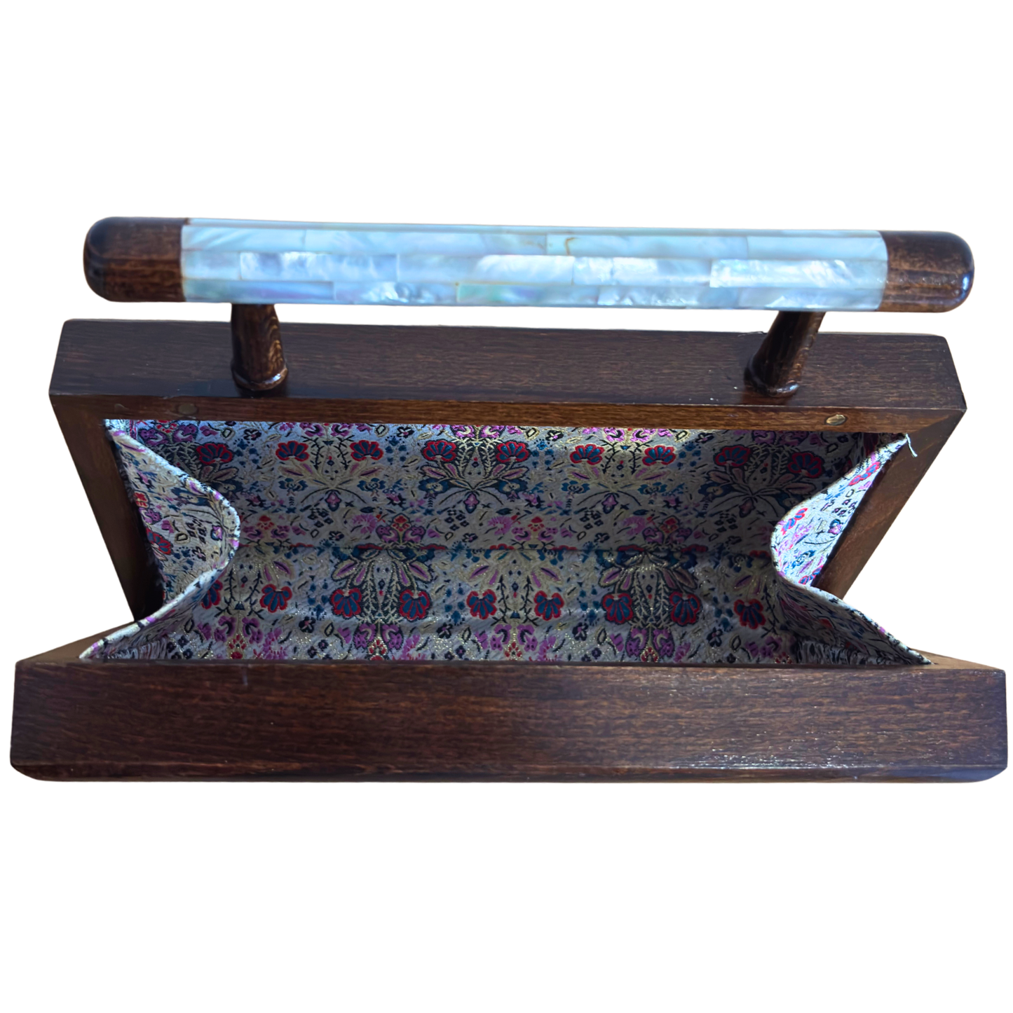 The Garden of Noor – Handcrafted Damascene Walnut Clutch with Floral Mother of Pearl Inlay