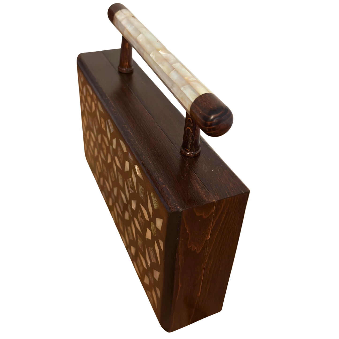 The Garden of Secrets – Handcrafted Damascene Walnut Clutch with Geometric & Botanical Mother of Pearl Inlay