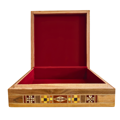 Grande Boîte à Mosaïque Damascène – Coffret Carré à Bijoux Artisanale avec Incrustation de Bois Fin et Intérieur en Velours