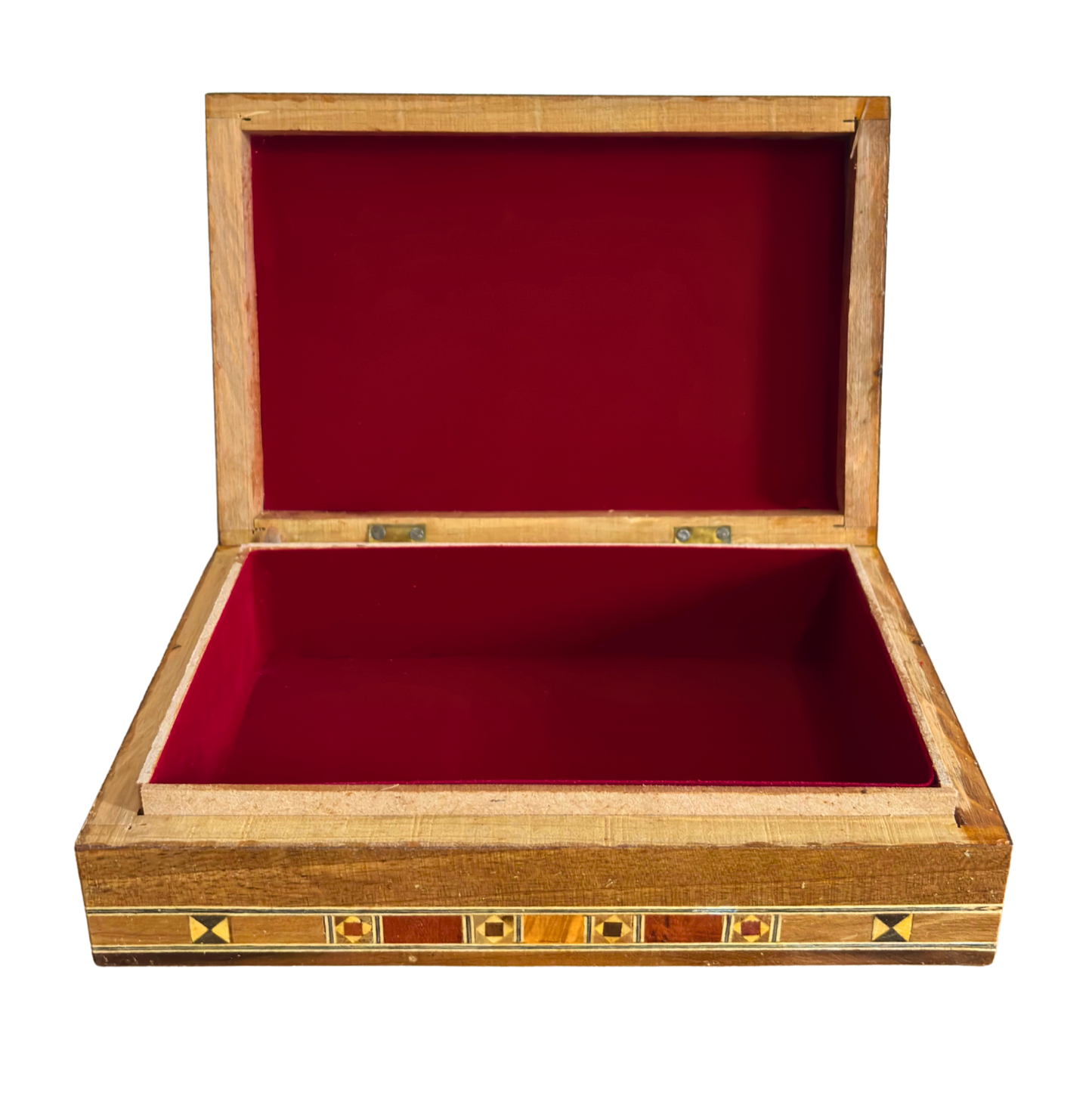 Élégante boîte à bijoux damascène rectangulaire – Fabriquée à la main en hêtre, eucalyptus et bois de citronnier