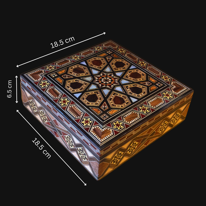 Handcrafted Damascene Mosaic Box by Master Gaby Al Dayeh – Mother of Pearl & Velvet Elegance