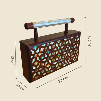 Zenobia – Bolso Clutch Damasquino de Lujo con Incrustaciones de Nácar y Forro de Brocado