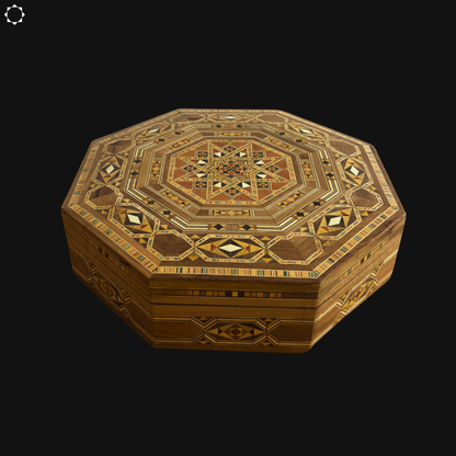 Damascene Mosaic Box – Handcrafted Wood with Wine-Red Velvet Interior