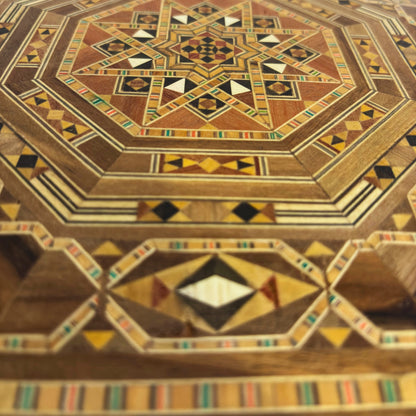 Damascene Mosaic Box – Handcrafted Wood with Wine-Red Velvet Interior