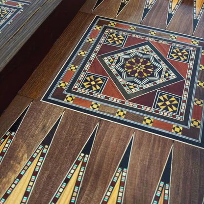 Handcrafted Damascene Chess & Backgammon Table by Gaby Al Dayeh – Classic Mosaic Design