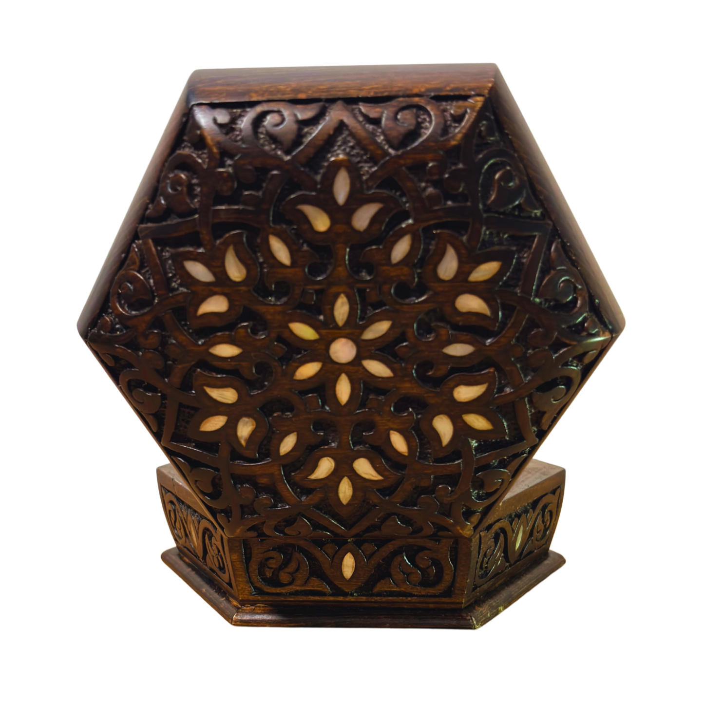 Luksusowa Ręcznie Rzeźbiona Szkatułka z Damaszku – Masa Perłowa & Aksamit