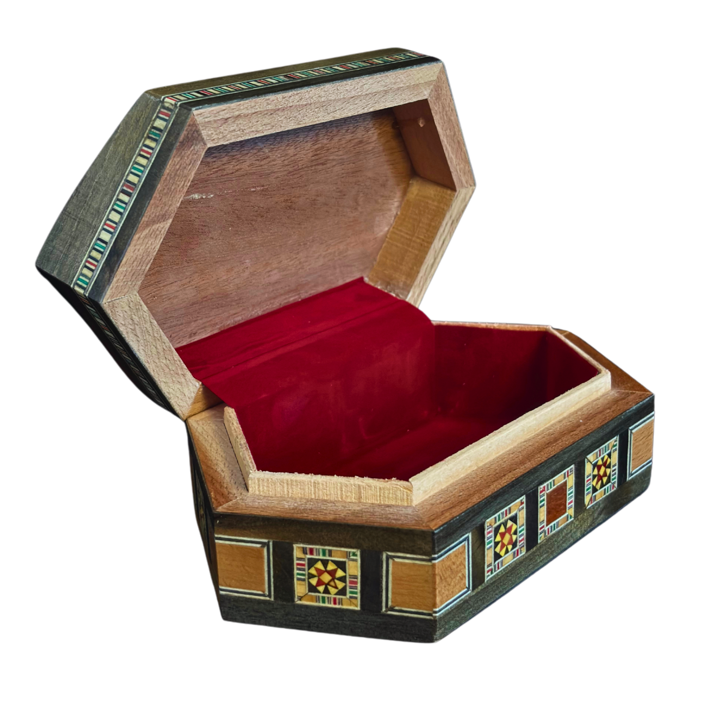 Handgefertigte Mosaik-Schatulle aus Damaskus – Perlmutt & Samt