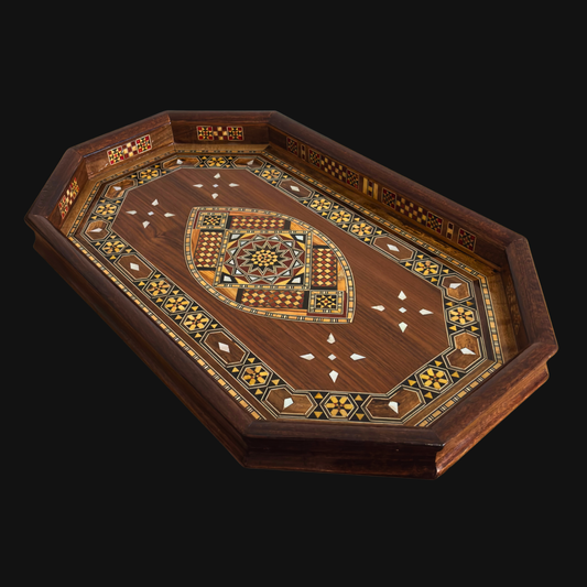 Vassoio Damaschino in Legno – Madreperla & Finitura Noce