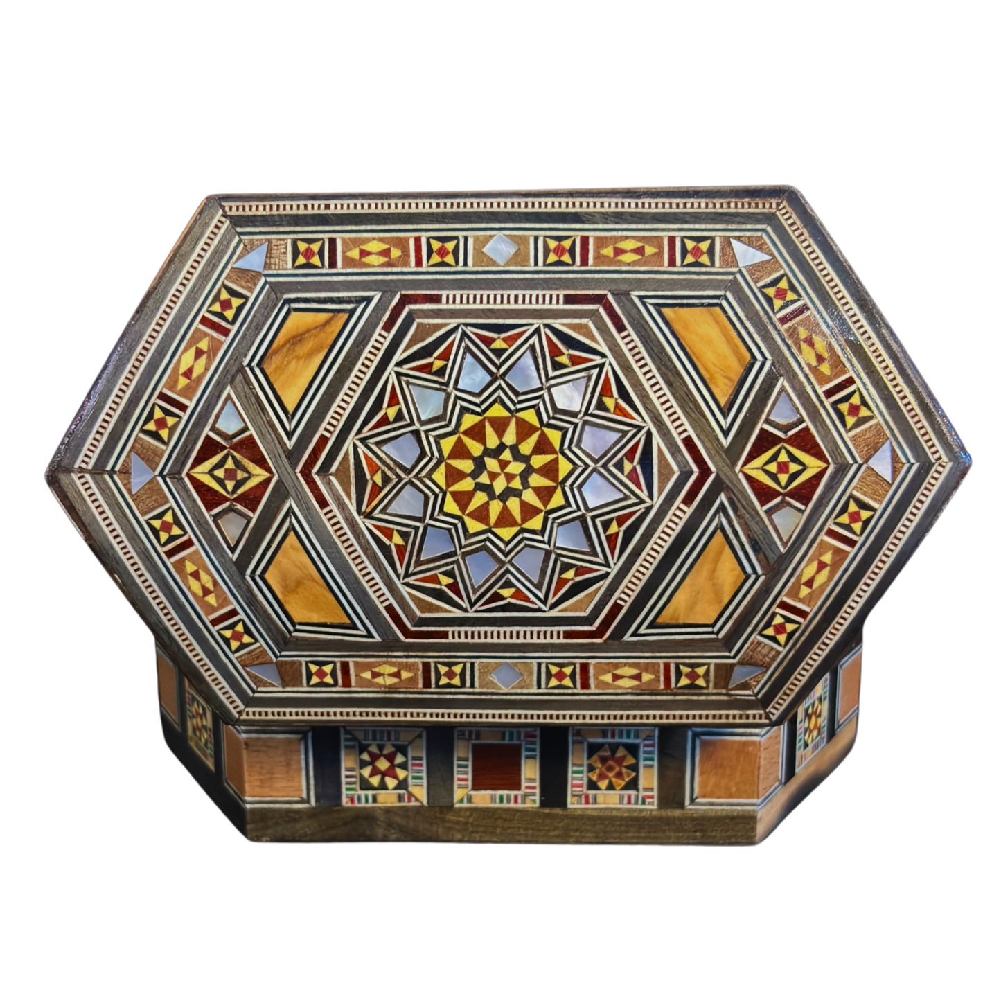 Handgefertigte Mosaik-Schatulle aus Damaskus – Perlmutt & Samt