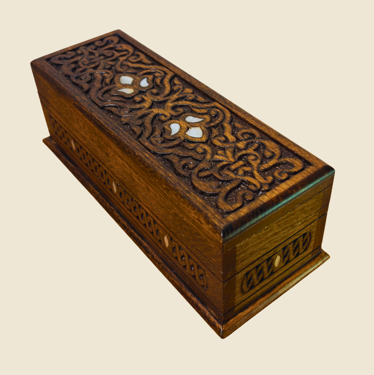 Caja Tallada a Mano de Lujo – Nácar y Elegancia en Terciopelo