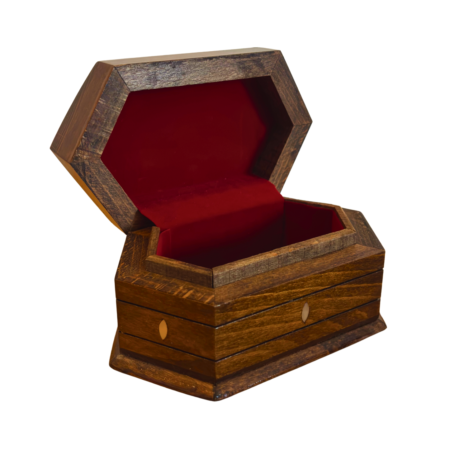 Handgesneden Beukenhouten Doos – Parelmoer & Fluwelen Binnenkant, Tijdloos Oosters Design