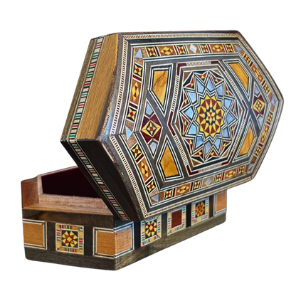 Handgefertigte Mosaik-Schatulle aus Damaskus – Perlmutt & Samt