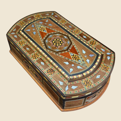 Elegant Mosaic Box – Damascene Art & Velvet Interior