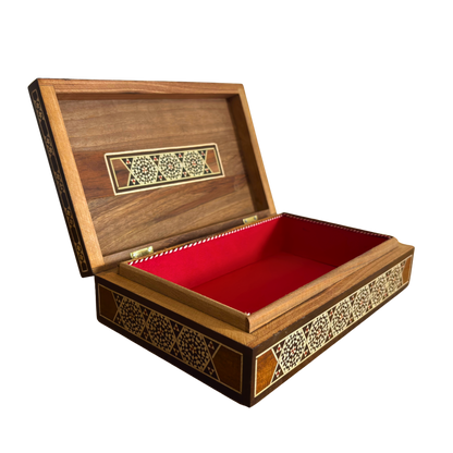 Caja de Joyero de Mosaico Damasceno Vintage 1970 – Incrustación Oriental Hecha a Mano con Nácar