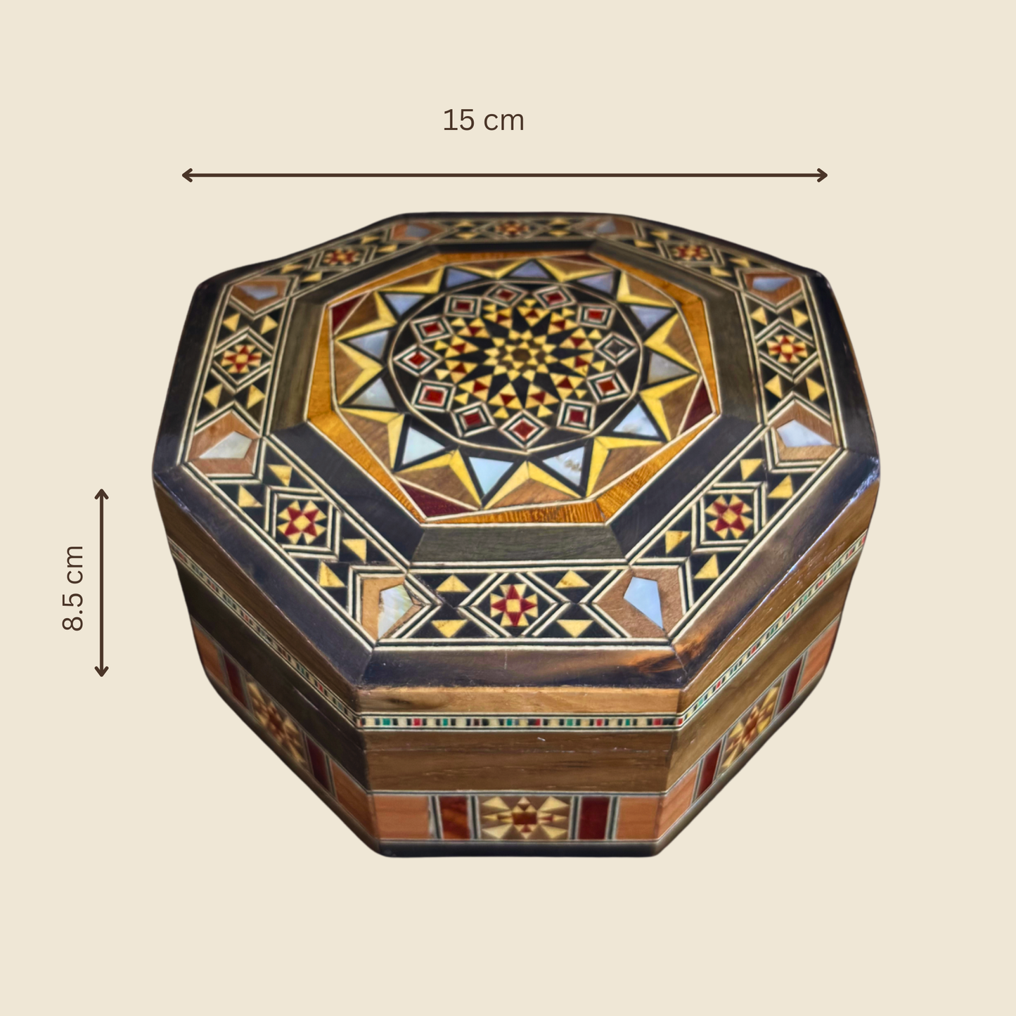 Elegant Damascene Mosaic Box – Mother of Pearl & Velvet