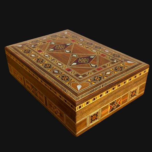 Boîte artisanale en mosaïque pour bijoux, incrustation de nacre, coffre de luxe en bois pour souvenirs, art damasquiné -Édition Limitée-