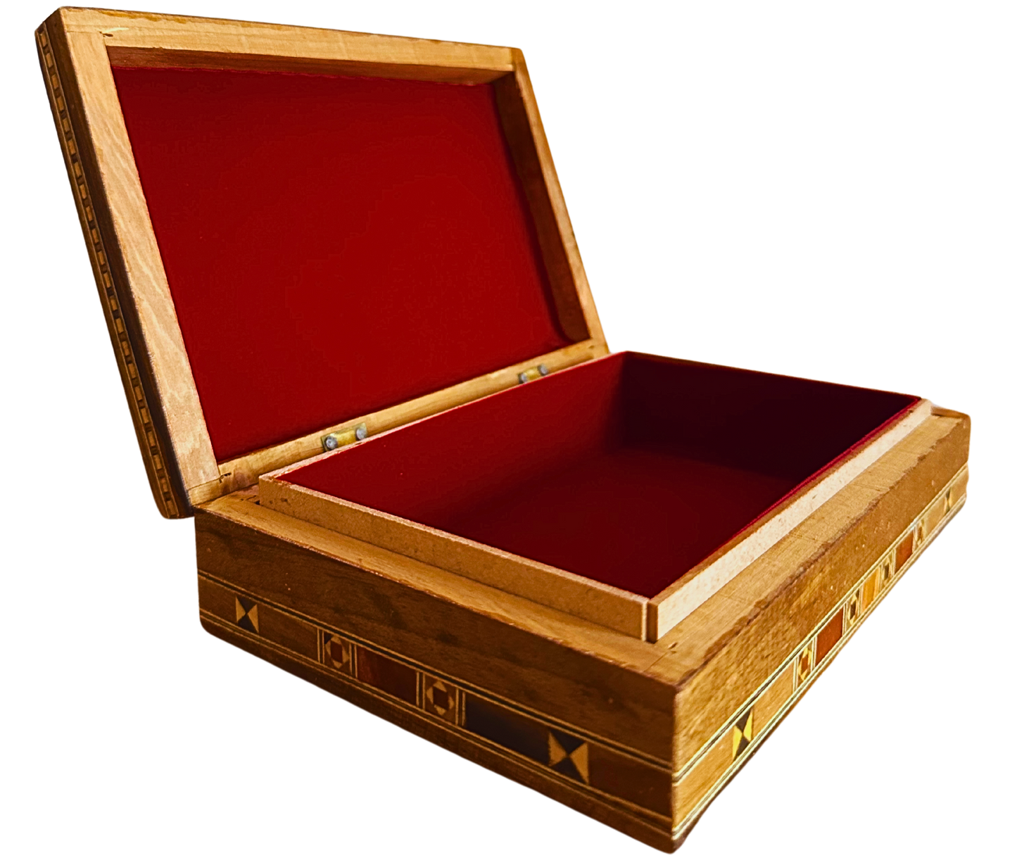 Élégante boîte à bijoux damascène rectangulaire – Fabriquée à la main en hêtre, eucalyptus et bois de citronnier