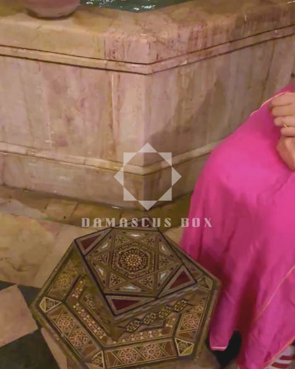 Refined Damascene Mosaic Box by Master Gaby Al Dayeh – Mother of Pearl & Velvet Interior