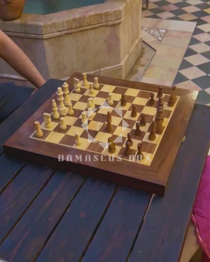 Handcrafted Damascene Chess & Backgammon Table by Gaby Al Dayeh – Classic Mosaic Design